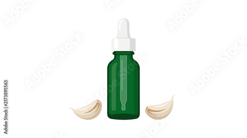 Foto Emerald Green Dropper Bottle with Garlic Cloves