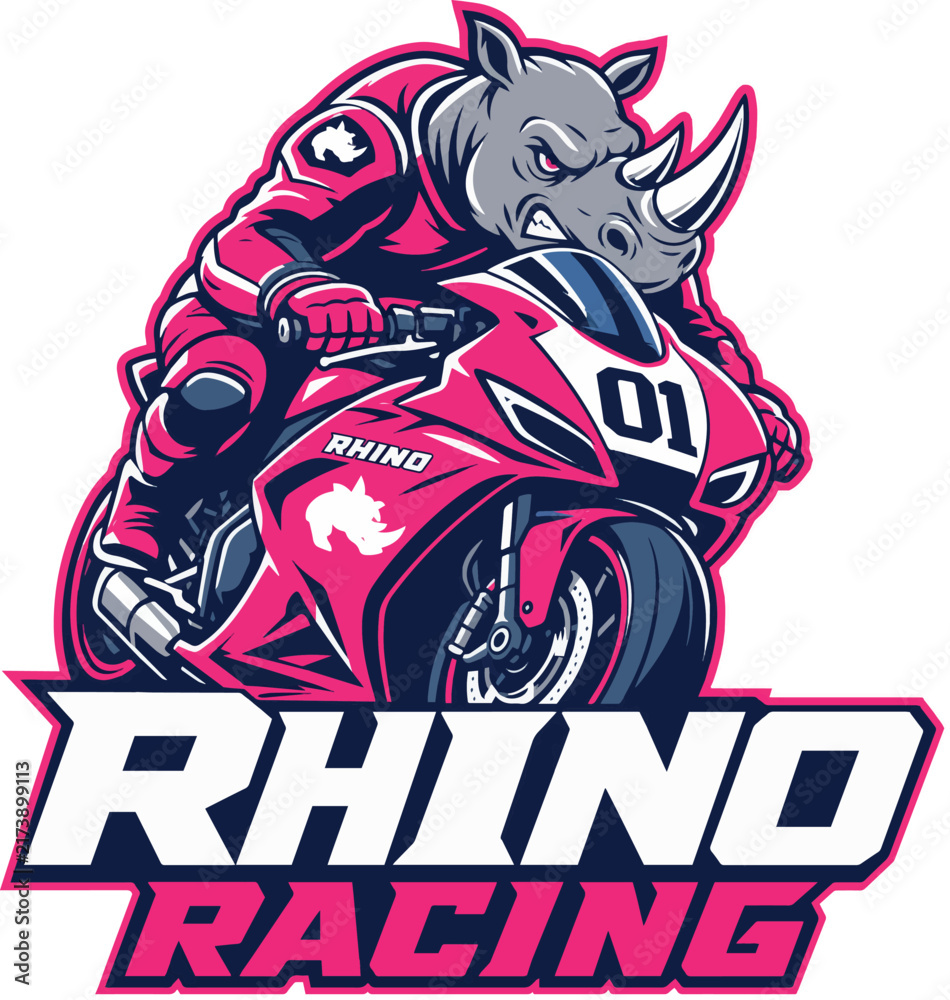Obraz premium Rhino Racing: Rhino Racing Sportbike Track Competition Logo