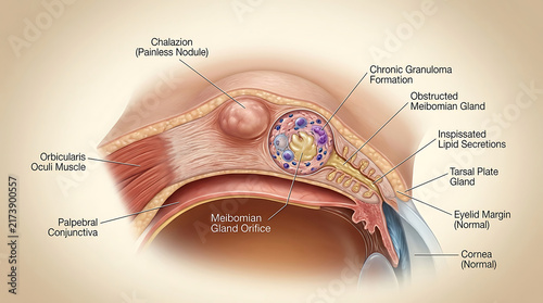 Chalazion with Chronic Eyelid Granuloma Causing Painless Firm Swelling of Human Eyelid Anatomy Meibomian Gland Obstruction Inspissated Secretions