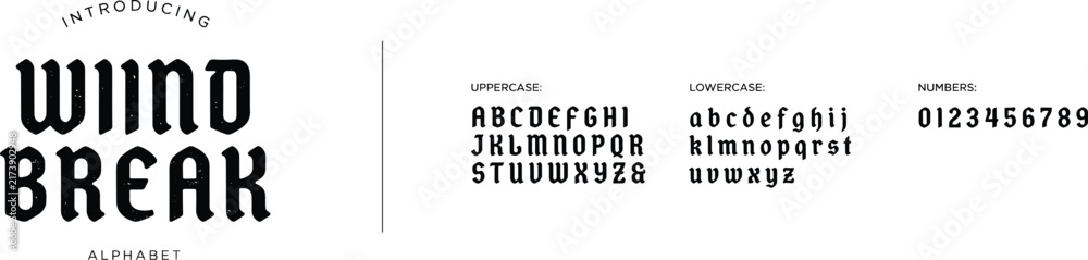 Obraz premium Wiind, Break, alphabet, font, typography, bold, decorative, serif, stylized, lettering, text, numbers, design, vector, illustration, artwork,