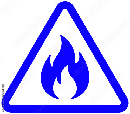Blue flammable hazard warning sign with fire flame icon isolated on transparent PNG background