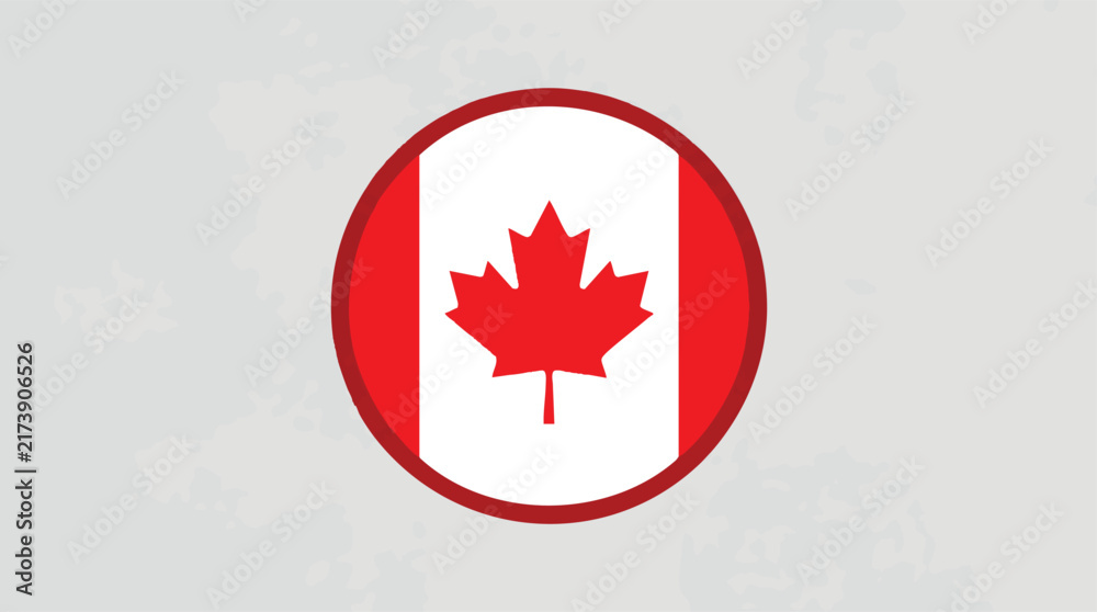 Fototapeta premium Canadian Flag Circular Badge Button TemplateGlossy Round Canada Flag Emblem VectorOfficial Canada Flag Round Button Icon