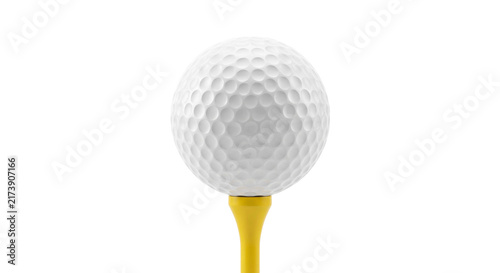Konstfotografi White golf ball resting on a bright yellow tee, ready for a swing