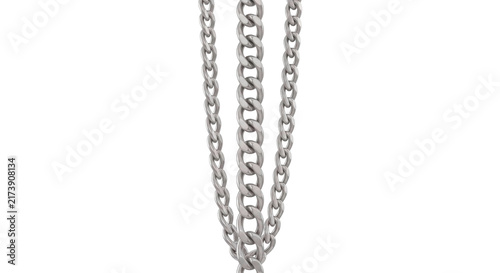 Obraz na płótnie Three silver metal chains hanging vertically against a white background