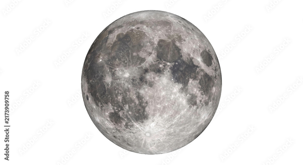 Fototapeta premium Detailed view of the full moon showing craters and lunar surface textures
