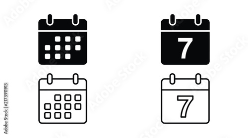 Foto Simple black and white vector calendar icons set displaying grid dates and numbe