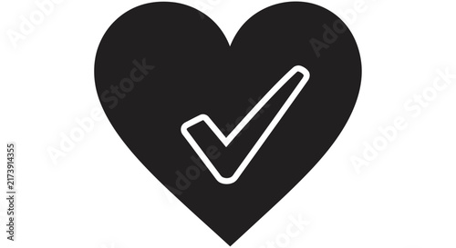 Cuadro en lienzo Heart With Checkmark Icon Black Silhouette On White Background affirmation