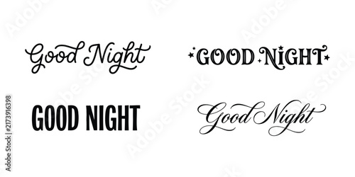 Four different hand lettered good night phrases in black ink on white background