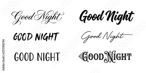 Collection of good night hand lettered calligraphy phrases in various distressed styles