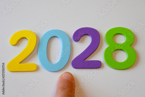 Картината върху платно Colorful 2028 numerals with fingertip