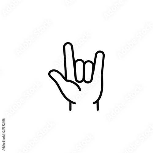 Hand gesture representing I love you in sign language for deaf communication and inclusion, black outline vector icon isolated on white background