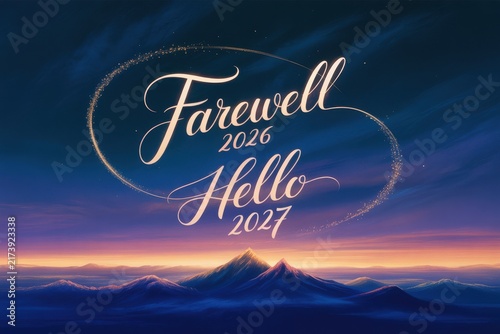 Farewell 2026, hello 2027, cinematic mountain sunrise