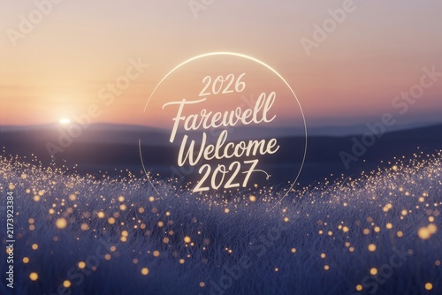 Farewell 2026, welcome 2027 over a glowing meadow new year