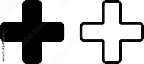 Plus sign icon with filled and outlined versions against a white background symbol cross medical