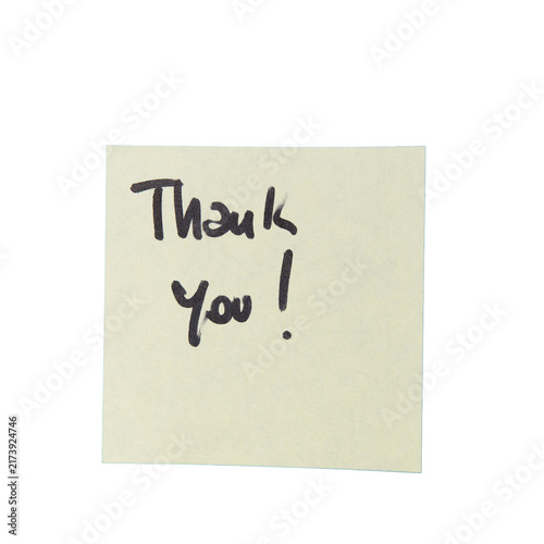 Obraz na plátně A yellow sticky note with Thank you! written on it in black ink