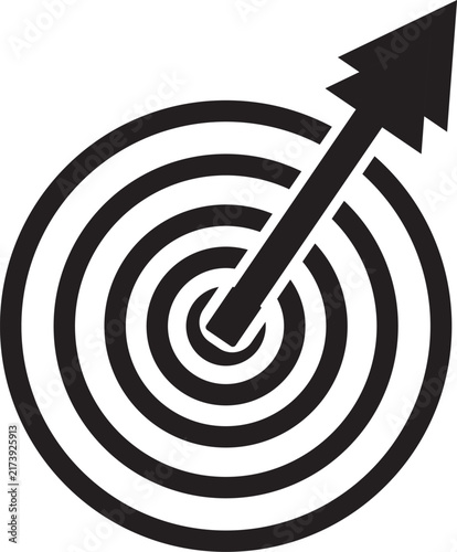Принти на полотні Target with arrow hitting bullseye black silhouette on white background