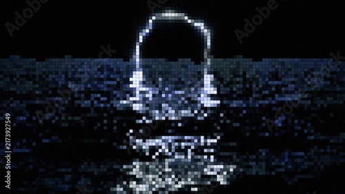 Mystical pixel art animation depicting a glowing portal arch standing over dark shimmering water. Great for sci-fi, fantasy RPG games, magic concepts, and retro digital backgrounds.