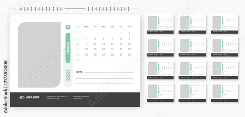 Modern 2027 desk calendar template, 2027 table calendar design