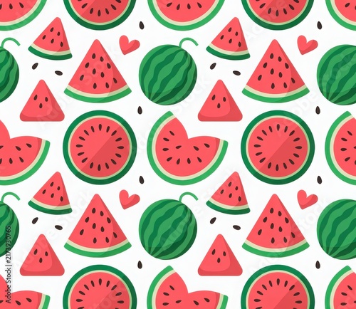 Cheerful watermelon slices and whole fruits pattern
