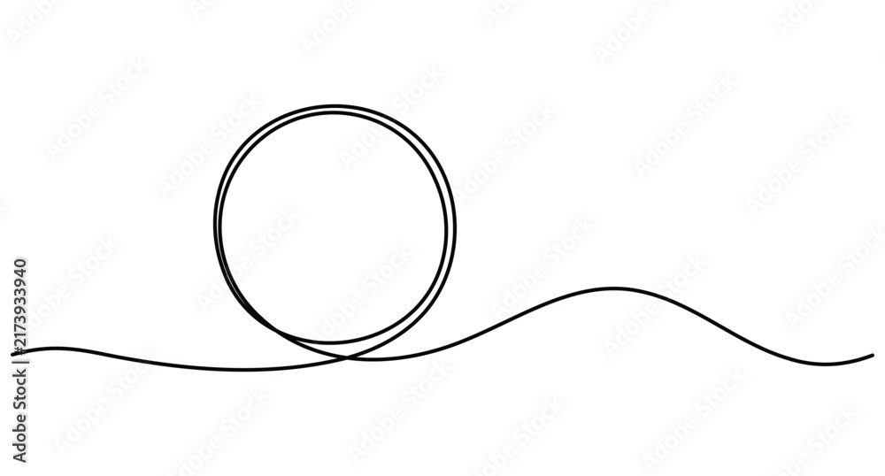 Obraz premium Coiled loop wavy line continuous one line art vector depicting a looped circle with a horizontal wave and an editable stroke.
