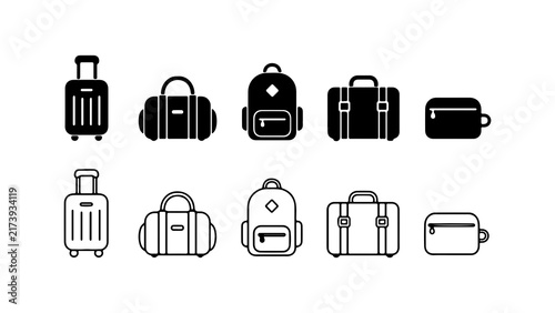 Принти на полотні Travel Bag Icon Set in Solid Silhouette and Linear Outline Style