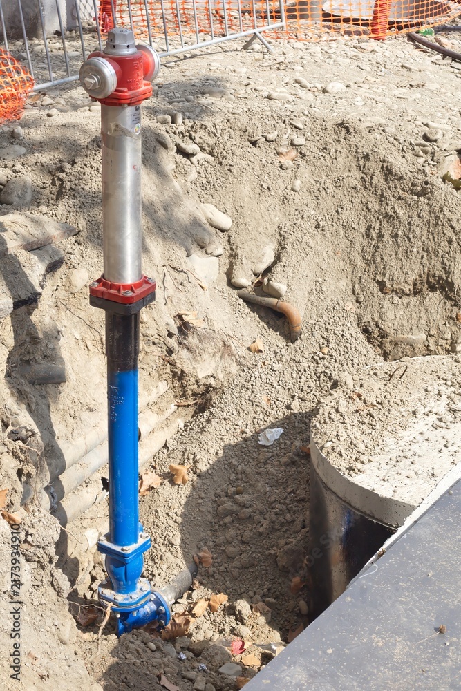 Fototapeta premium Exposed Fire Hydrant at Construction Site