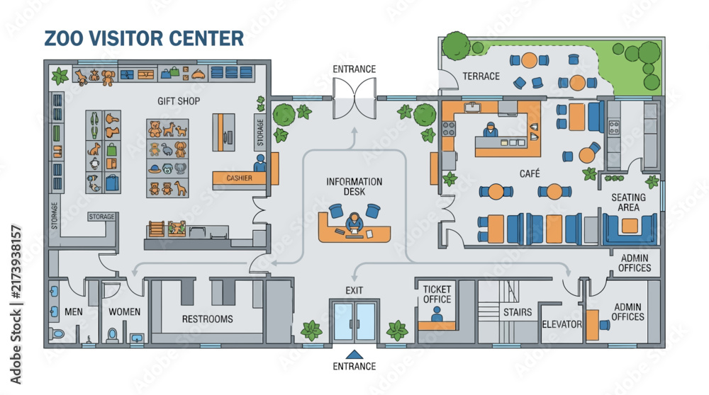 Fototapeta premium Zoo Visitor Center Floor Plan Blueprint