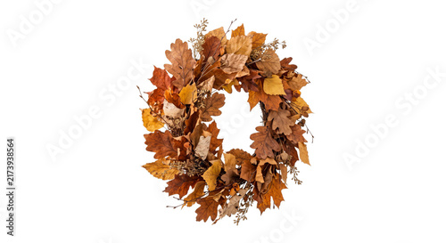 Obraz na plátně Autumn wreath crafted from oak leaves and natural elements for seasonal decor