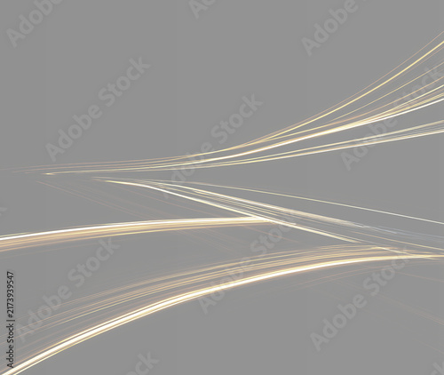 Fotografie Golden glowing curved light streaks overlay set on grey background