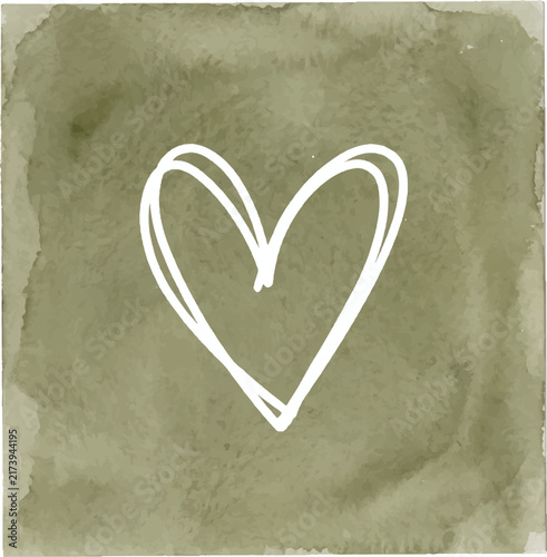 White heart doodle on olive green textured paper, perfect for valentines day cards, wedding invitations, or romantic designs.