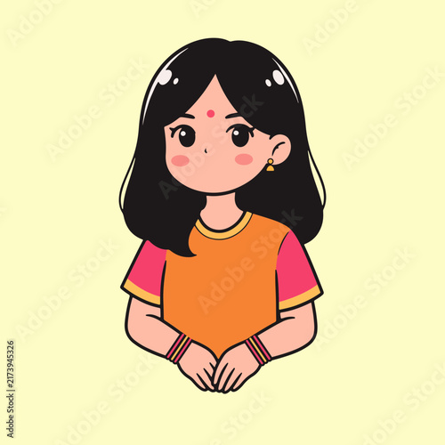 Cute Indian Girl in Traditional Attire Raksha Bandhan Vector Illustration