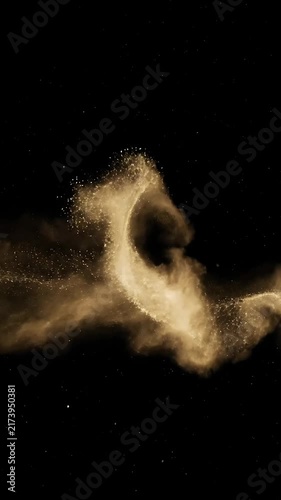 Golden Dust Particles Explosion Looping Animation. Dynamic Motion Graphics with Shimmering Gold Powder Particles.