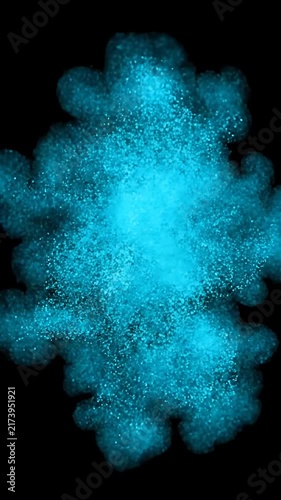 Blue Smoke Particles Expanding and Dissipating in a Looping Animation. Dynamic Abstract Visual Effect for Creative Projects.