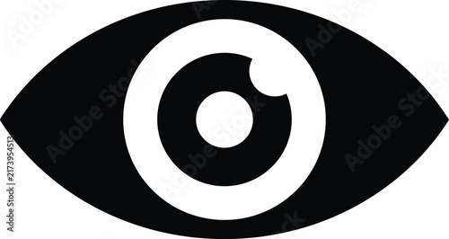 Minimal Black and White Eye Icon Symbol Representing Vision, Observation and Surveillance