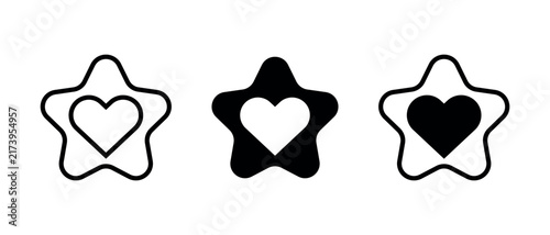 Set Of Rounded Star And Heart Icons Featuring Outline And Solid Black Variations Vector Illustration