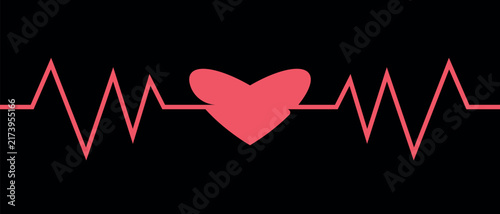Pink Heart Pulse Line ECG Heartbeat Medical Banner Concept Vector Illustration On Black Background
