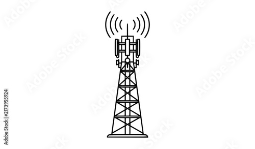 Bild auf Leinwand Radio communication tower with broadcast antenna and wireless signal waves black