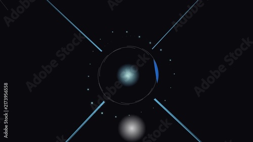 Futuristic space telescope scanning the cosmos with glowing blue beams and stars