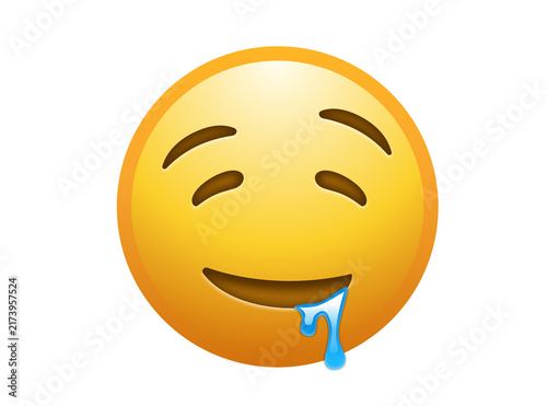 Obraz na plátne Drooling face emoji vector icon with closed eyes for sleepy or hungry reaction