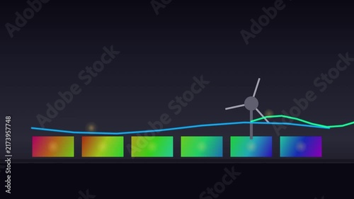 Wind turbine animation with colorful spectrum background and motion trail