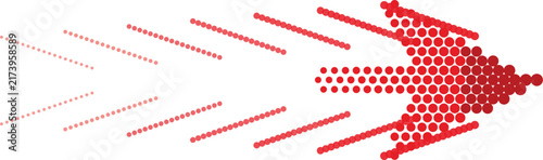 Obraz na płótnie Red arrow composed of dots moving forward with motion blur effect on white backg