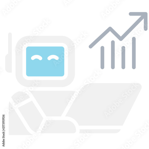 A robot laptop chart digital assistant with upward arrow for business automation