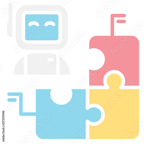 A robot puzzle digital icon with colorful jigsaw piece and friendly face