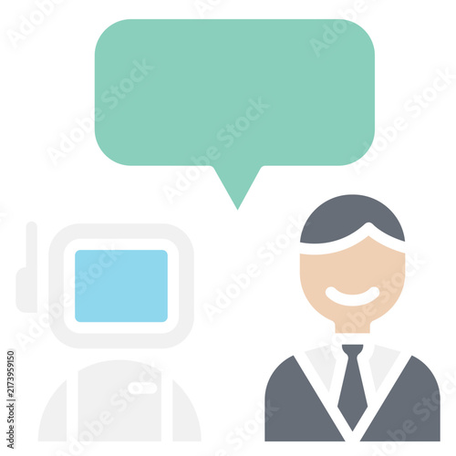 A robot, person, chat, bubble, digital assistant communication concept