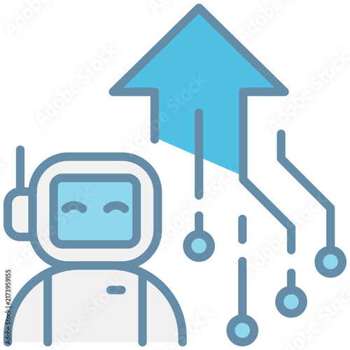 An automation robot arrow circuit icon with cheerful bot and upward digital flow