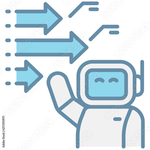 A robot arrow automation workflow digital icon with friendly machine assistant