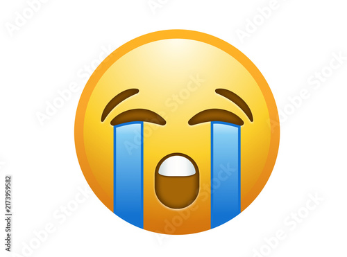 Konstfotografi Loudly crying emoji vector icon with blue teardrops streams for sad emotional re
