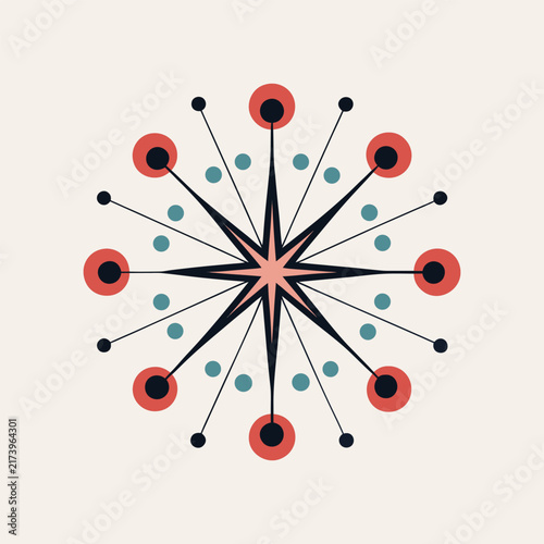 Mid-century modern starburst vector icon, retro atomic sunburst design, vintage geometric star element for branding