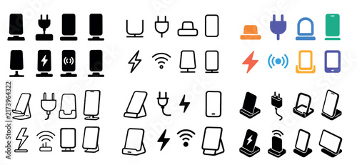 Technology icons with phone plug stand minimal