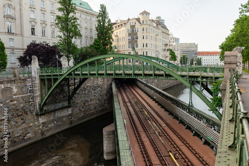 Zollamtssteg and Zollamtsbruecke bridges over the Wien River in Vienna, Austria